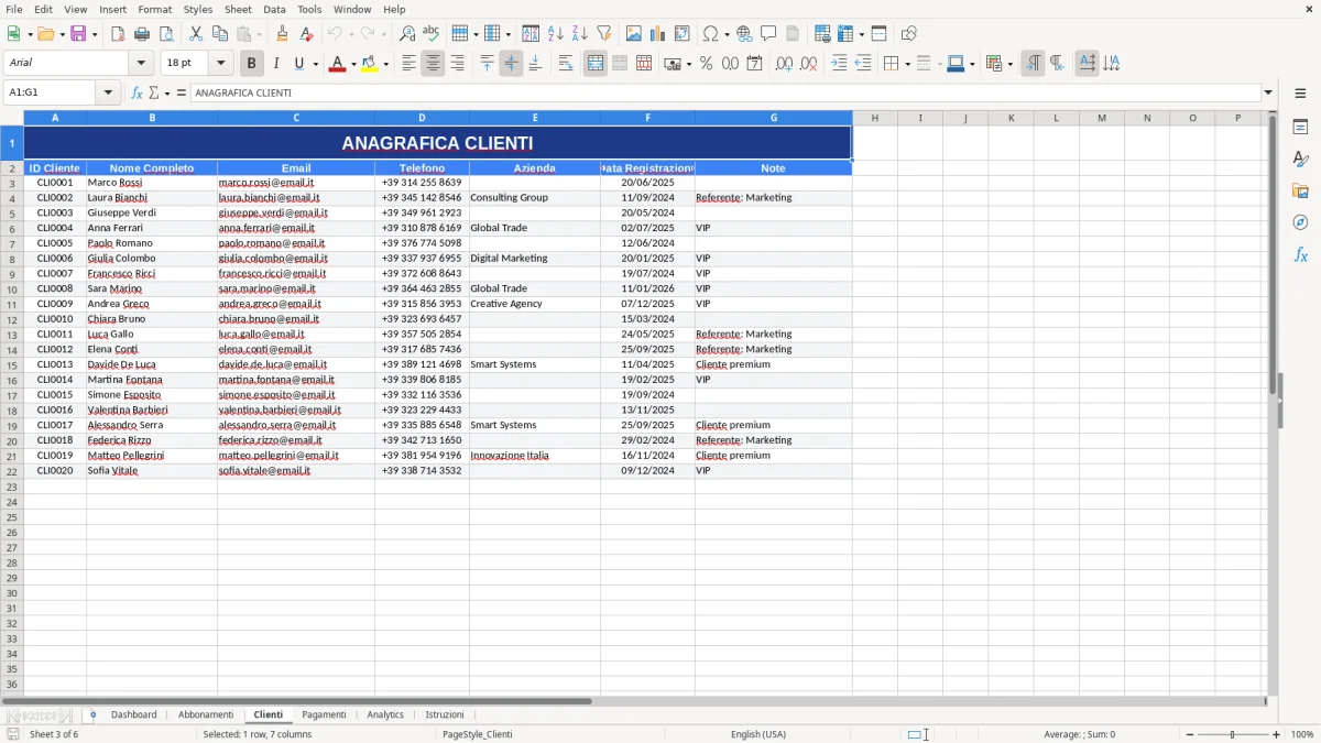 Figura 3: Foglio Clienti - Modello Excel gestione abbonamenti excel