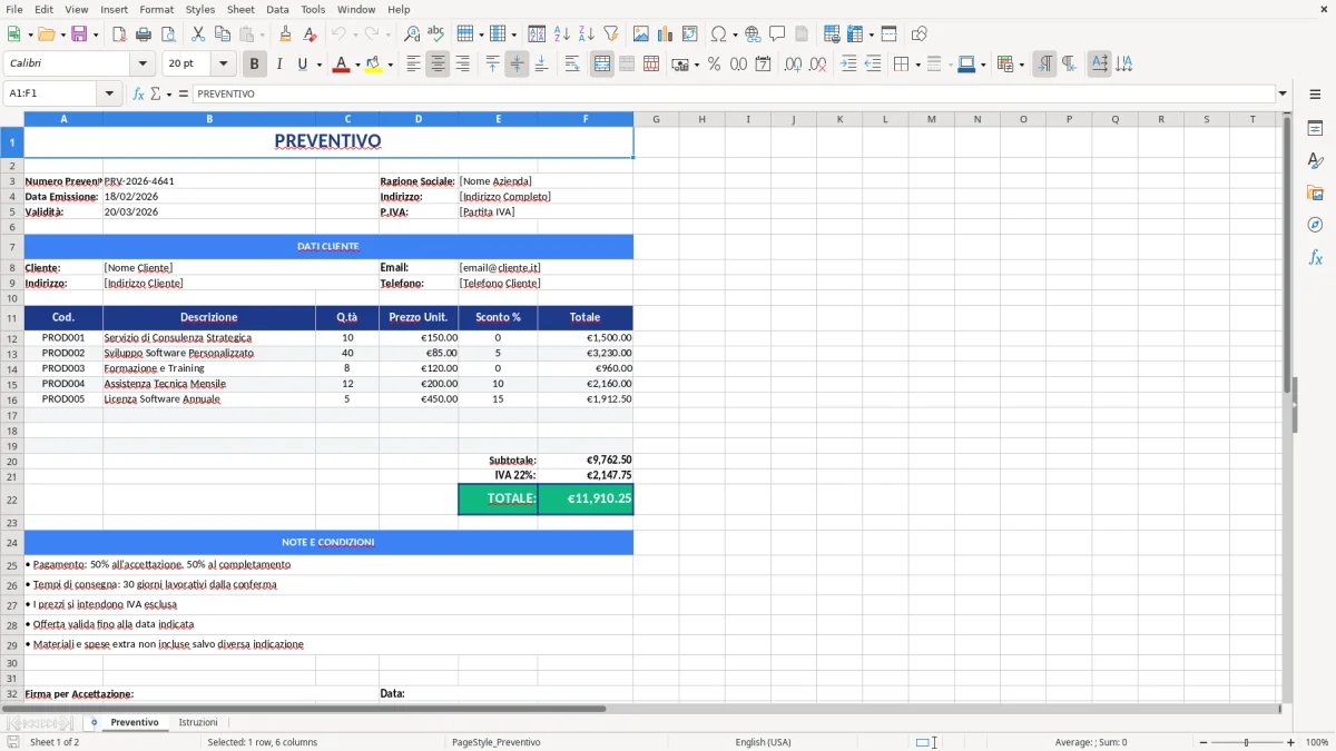 Figura 1: Foglio Preventivo - Modello Excel modello preventivo excel