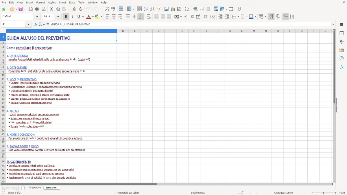 Figura 2: Foglio Istruzioni - Modello Excel modello preventivo excel