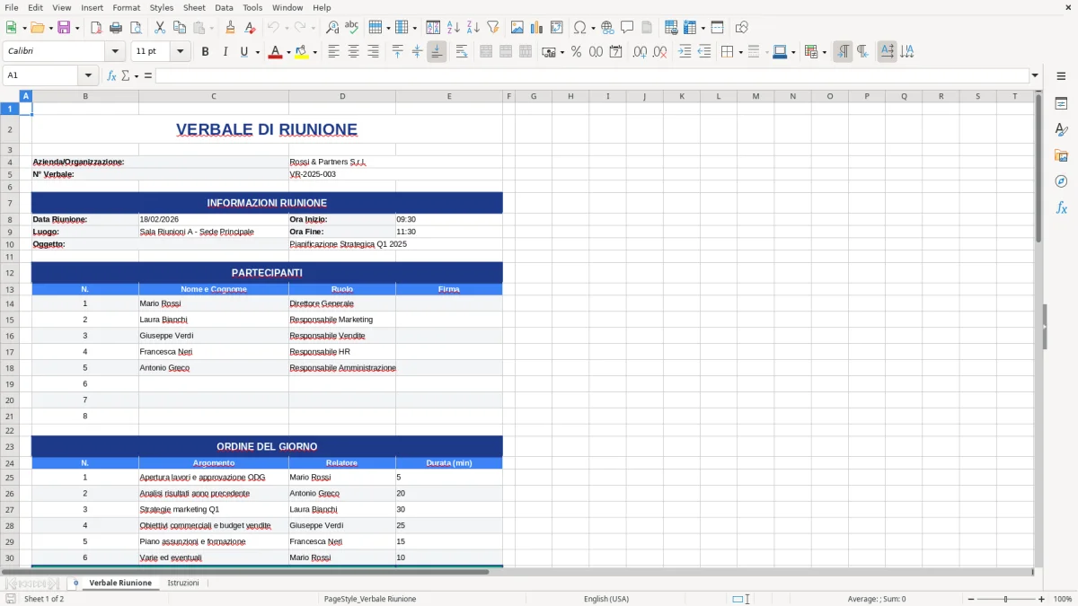 Figura 1: Foglio Verbale Riunione - Modello Excel modello verbale riunione excel