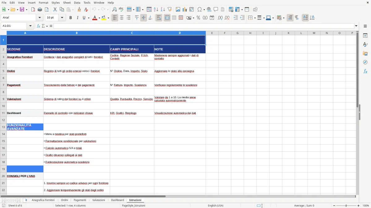 Figura 6: Foglio Istruzioni - Modello Excel registro fornitori excel