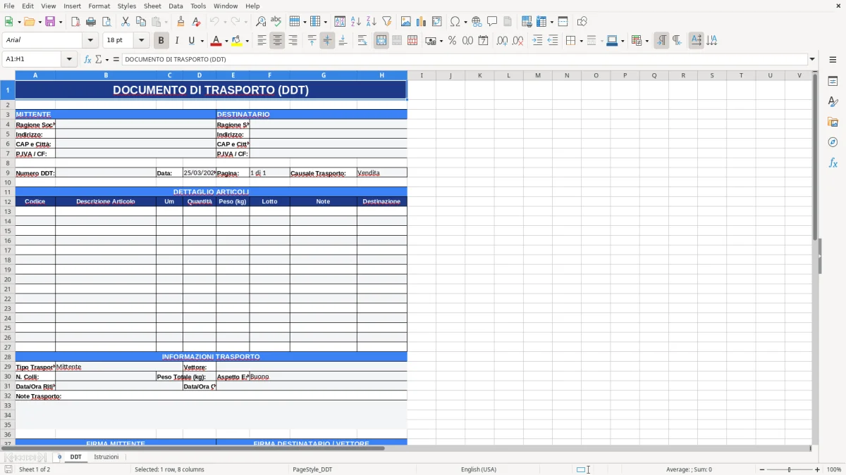 Figura 1: Foglio DDT - Modello Excel modello DDT excel