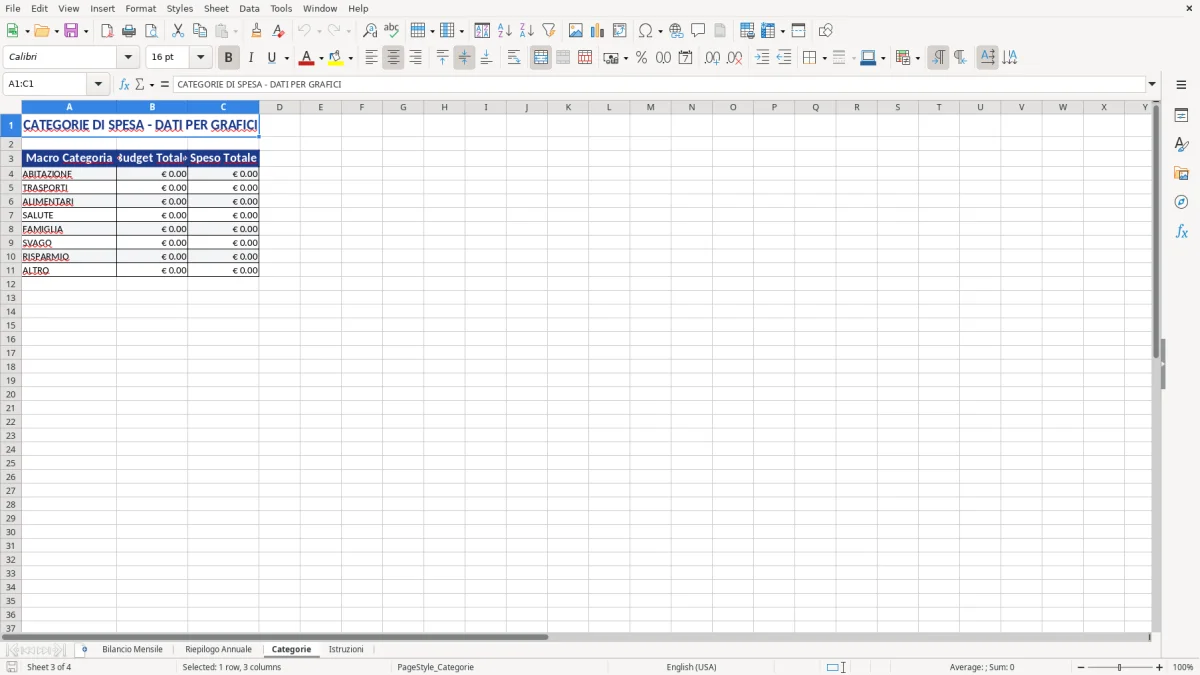Figura 3: Foglio Categorie - Modello Excel modello bilancio familiare excel