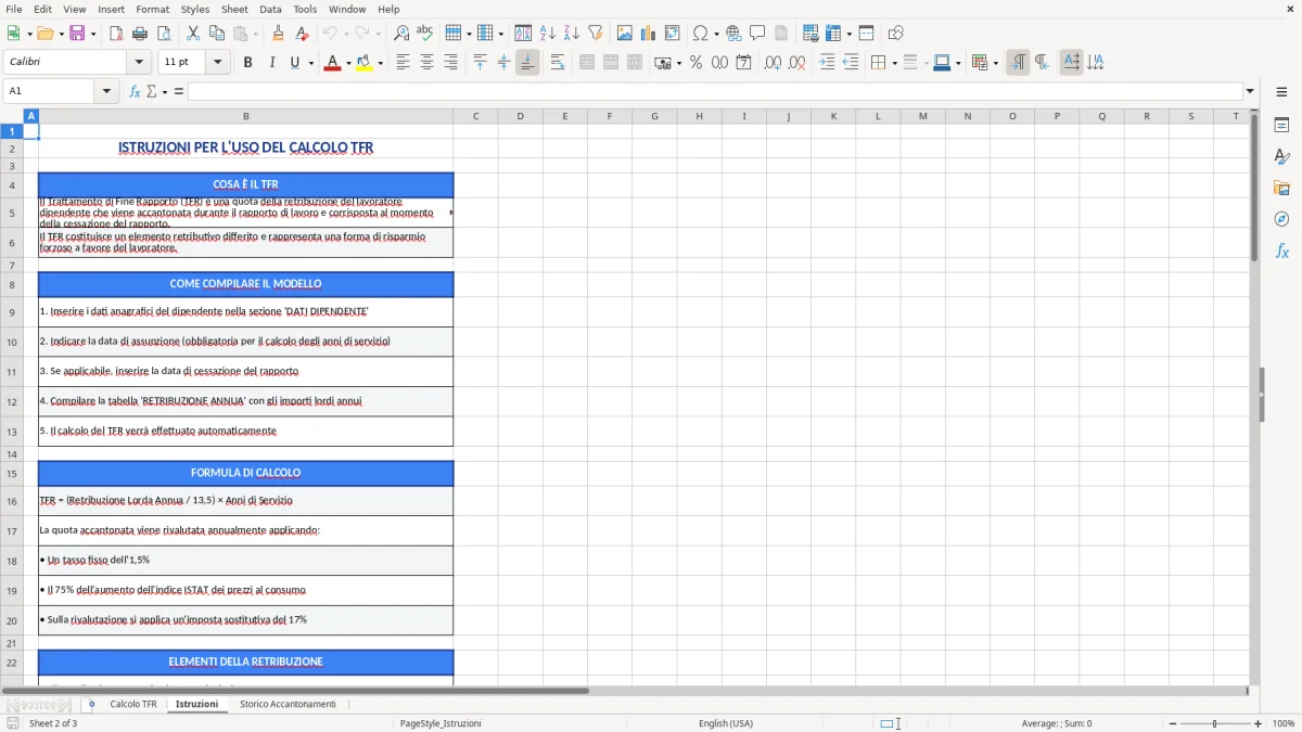 Figura 2: Foglio Istruzioni - Modello Excel modello calcolo TFR excel