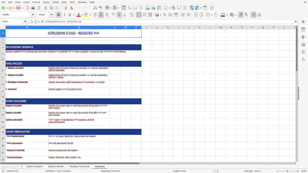 Figura 4: Foglio Istruzioni - Modello Excel modello registro IVA excel