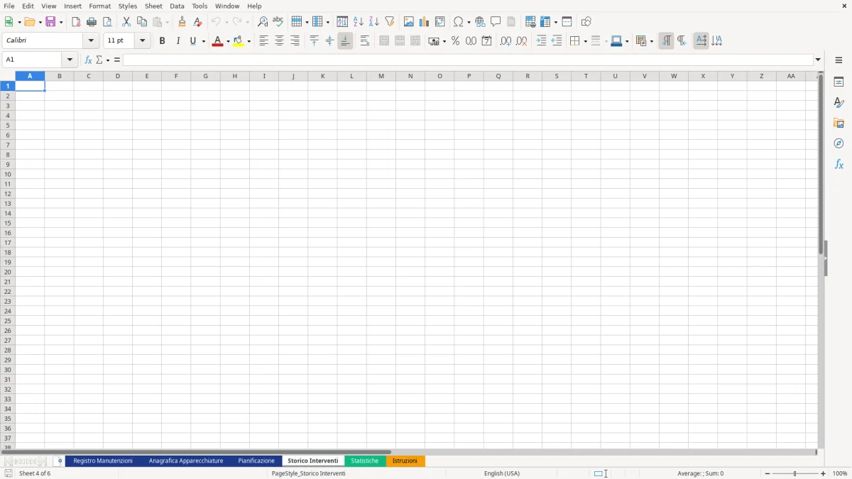 Figura 4: Foglio Storico Interventi - Modello Excel registro manutenzioni excel
