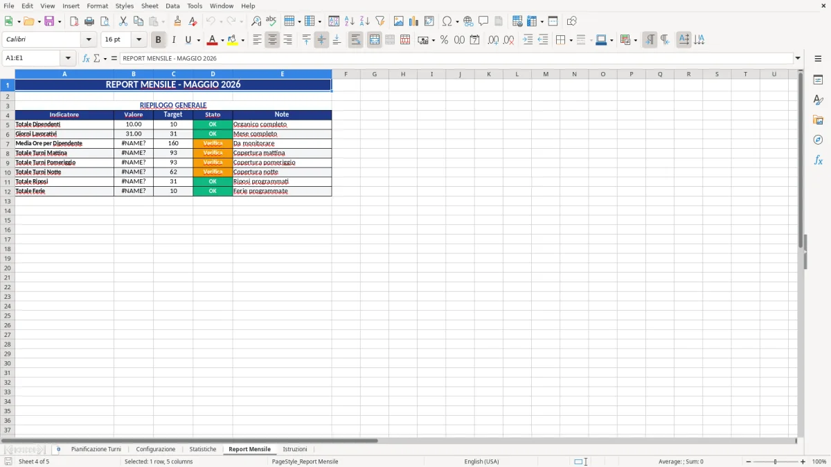 Figura 4: Foglio Report Mensile - Modello Excel gestione turni lavoro excel