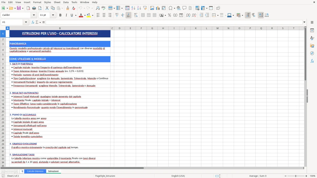 Figura 2: Foglio Istruzioni - Modello Excel modello calcolo interessi excel