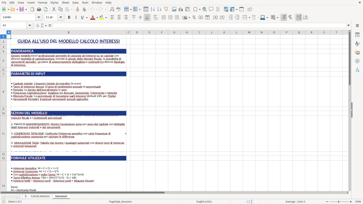Figura 2: Foglio Istruzioni - Modello Excel modello calcolo interessi excel