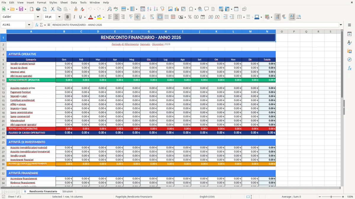 Figura 1: Foglio Rendiconto Finanziario - Modello Excel modello rendiconto finanziario excel