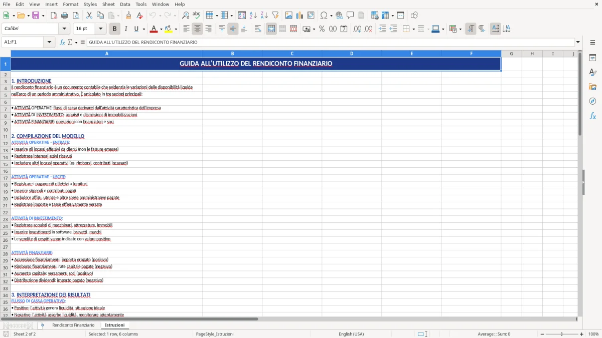 Figura 2: Foglio Istruzioni - Modello Excel modello rendiconto finanziario excel