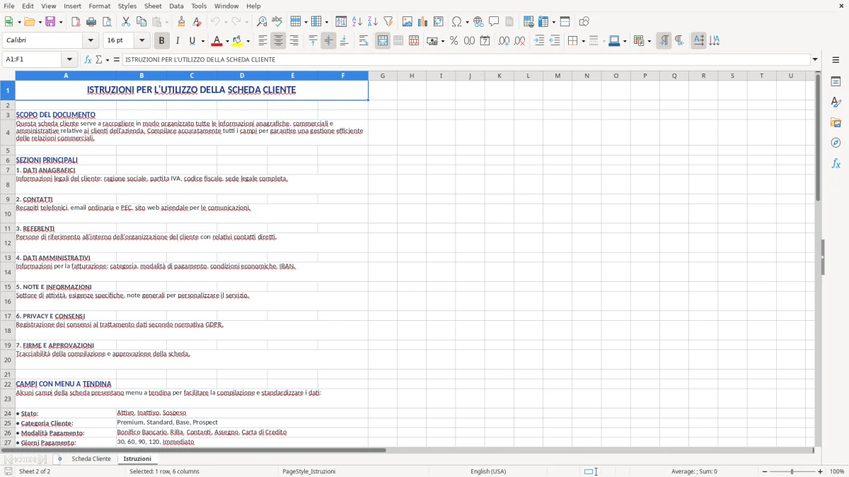 Figura 2: Foglio Istruzioni - Modello Excel modello scheda cliente excel