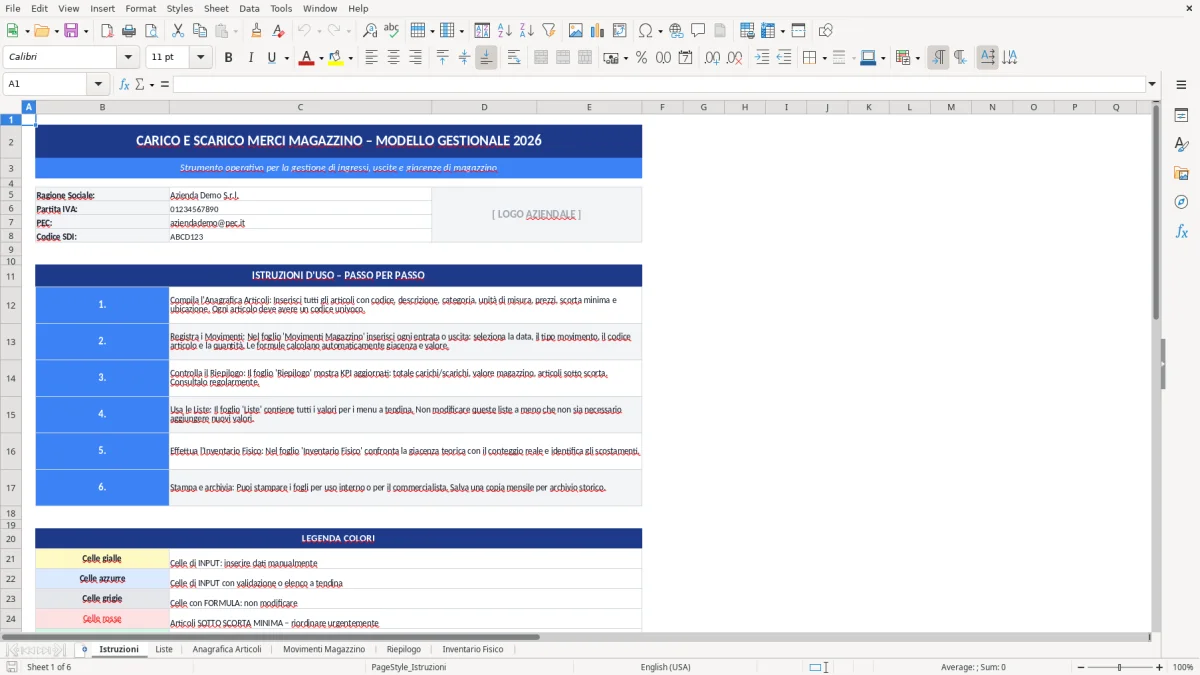 Figura 1: Foglio Istruzioni - Modello Excel Carico scarico merci magazzino Excel - Modello Gratis (2026)