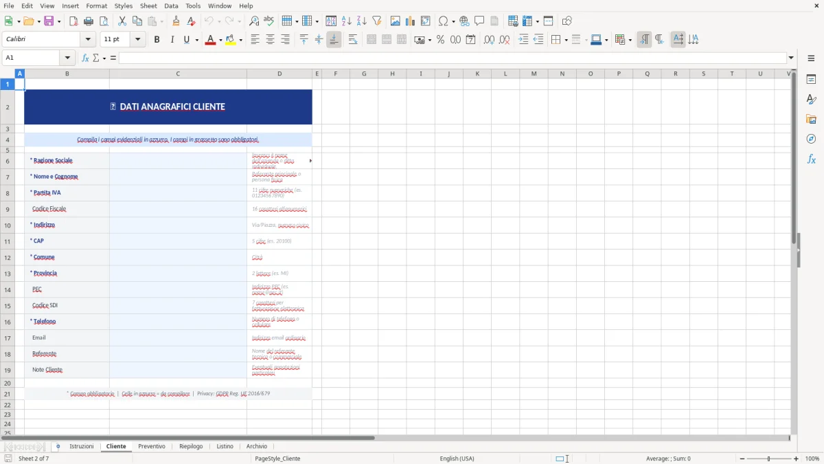 Figura 2: Foglio Cliente - Modello Excel Preventivo lavori clienti Excel - Modello Gratis (2026)