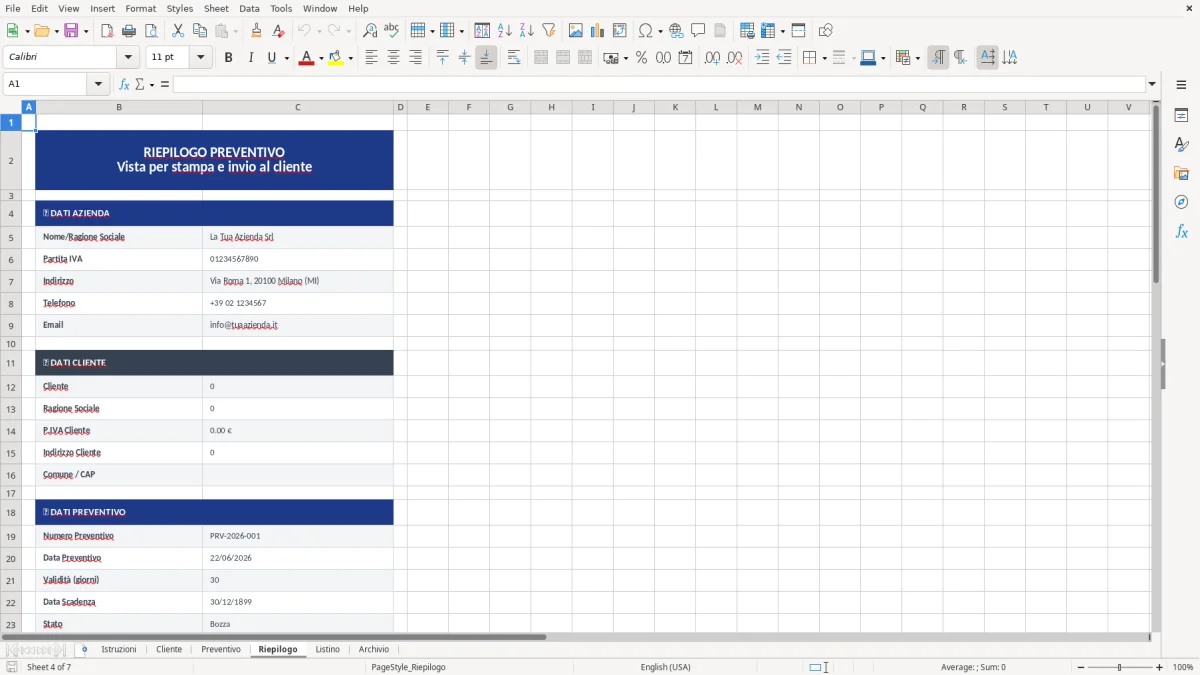 Figura 4: Foglio Riepilogo - Modello Excel Preventivo lavori clienti Excel - Modello Gratis (2026)