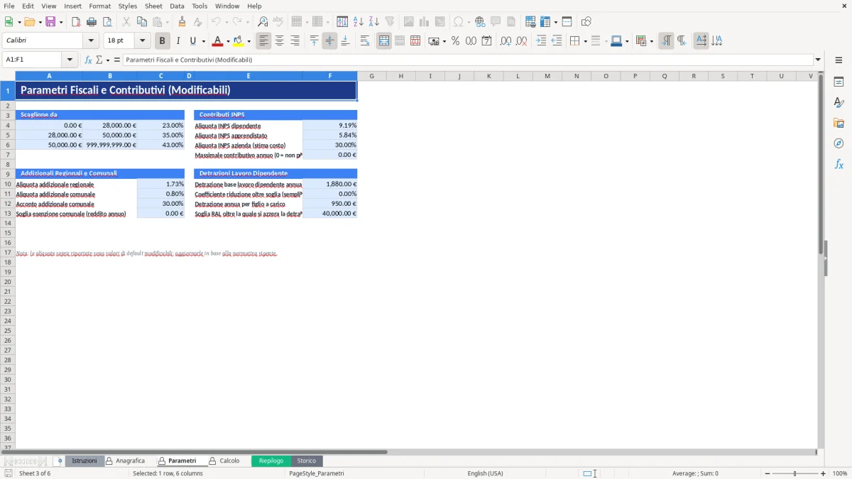 Figura 3: Foglio Parametri - Modello Excel modello calcolo stipendio netto excel