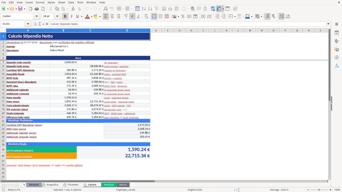 Figura 4: Foglio Calcolo - Modello Excel modello calcolo stipendio netto excel