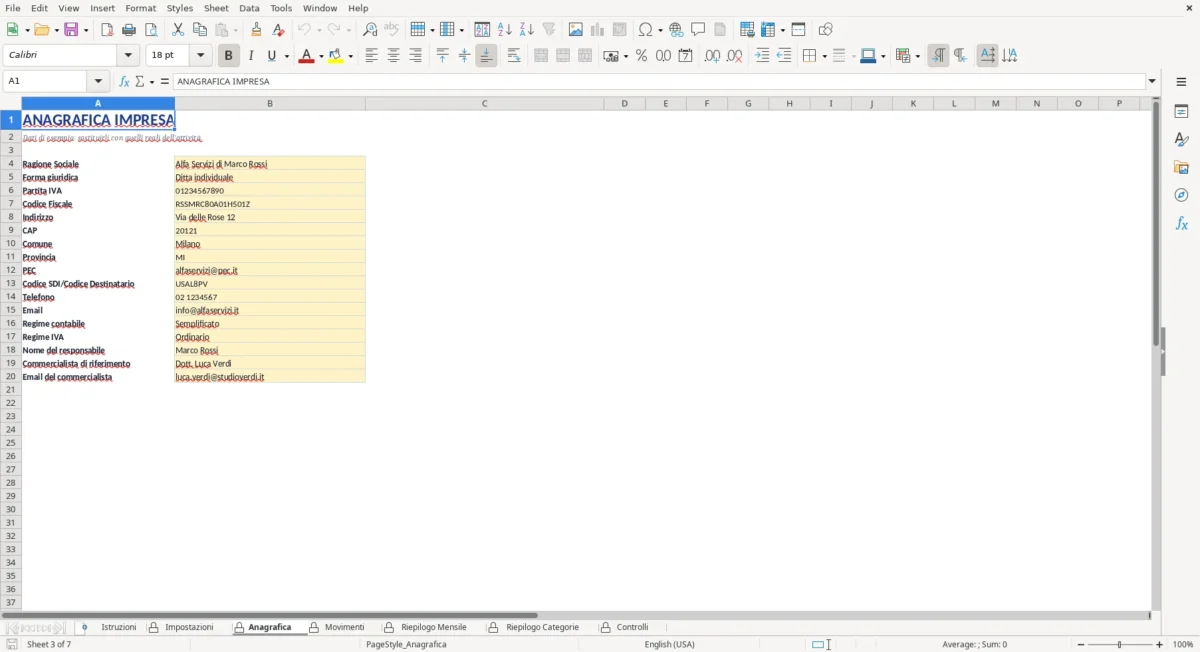Excel – modello libro cassa excel – Anagrafica