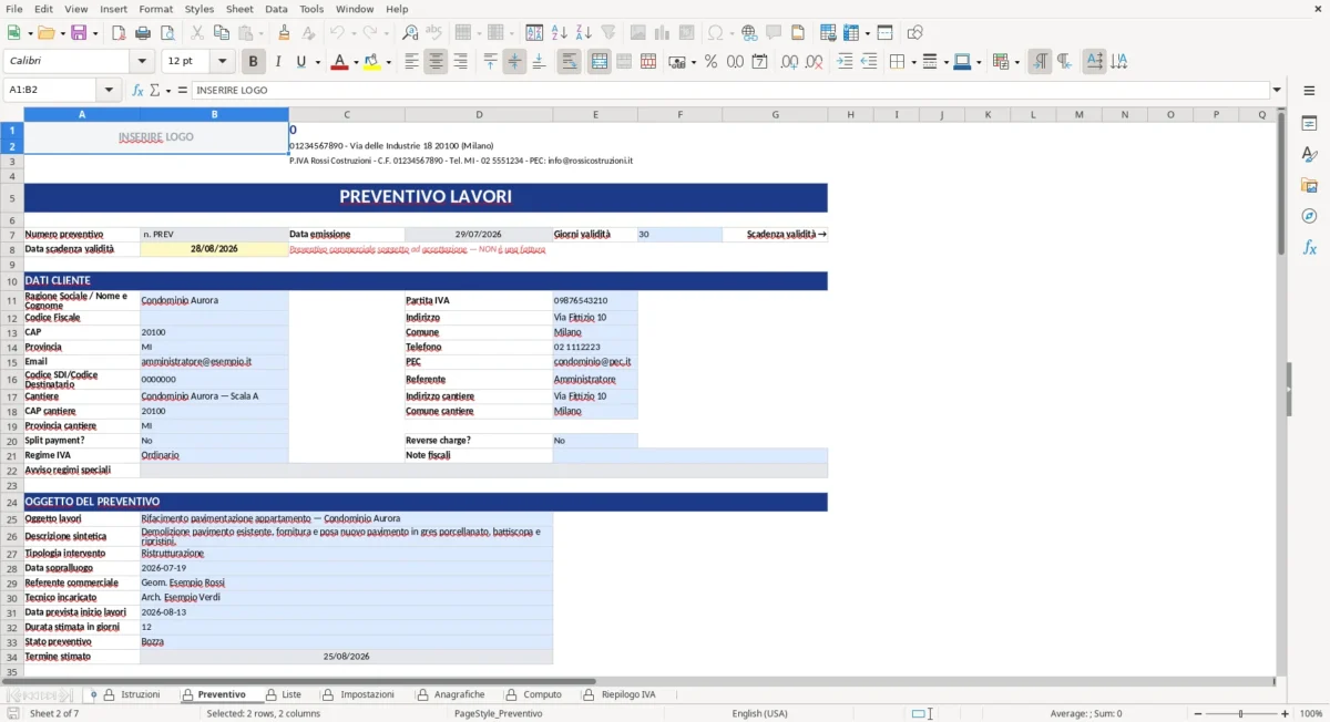 Excel – modello preventivo lavori excel – Preventivo