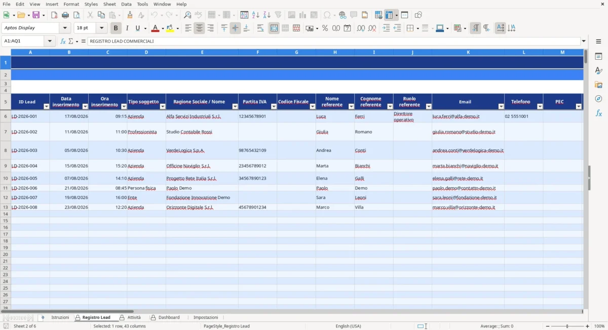 Figura 4: Foglio Registro Lead - Modello Excel Tracciamento lead commerciali Excel - Modello Gratis (2026)