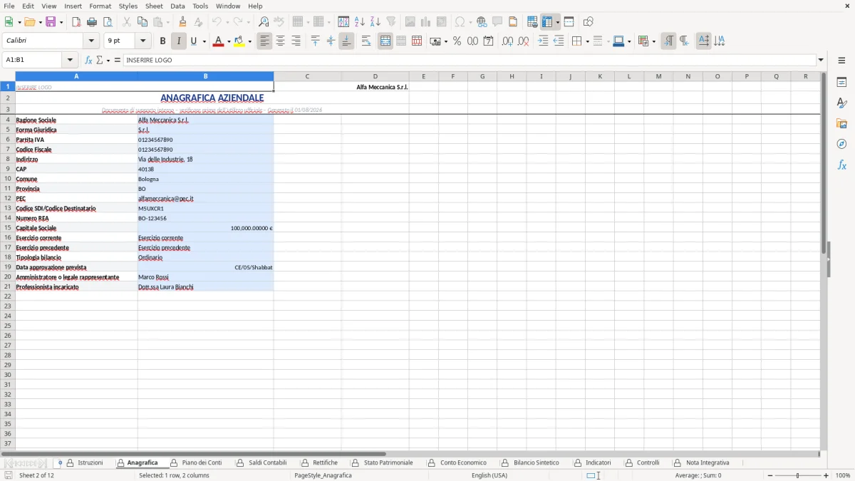 Figura 2: Foglio Anagrafica - Modello Excel modello bilancio excel