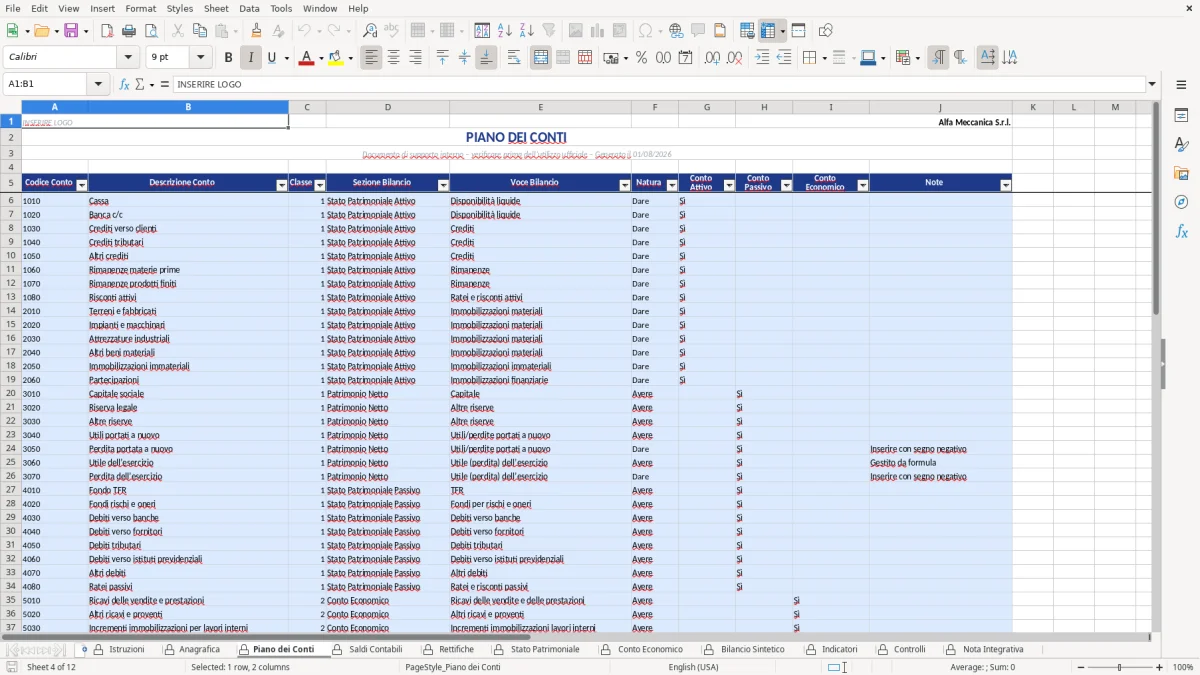 Figura 3: Foglio Parametri - Modello Excel modello bilancio excel