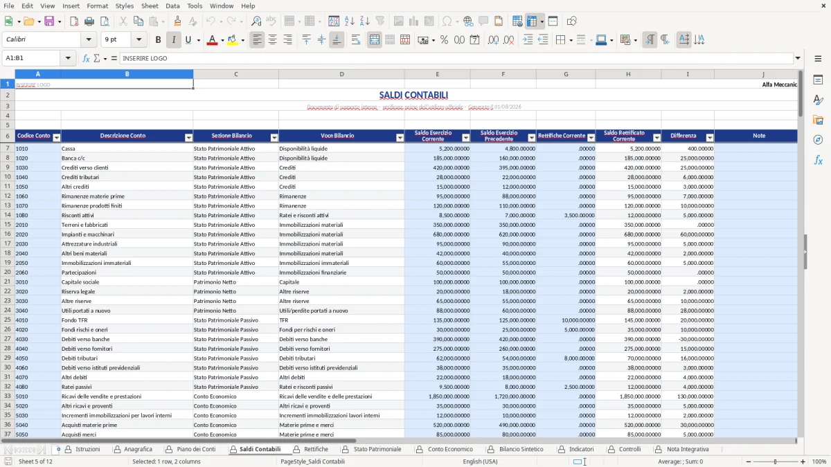 Figura 4: Foglio Piano dei Conti - Modello Excel modello bilancio excel