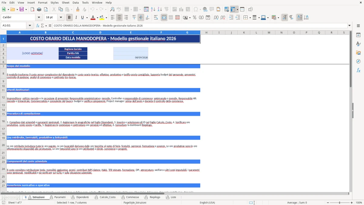 Figura 3: Foglio Dipendenti - Modello Excel Costo orario manodopera Excel - Modello Gratis (2026)