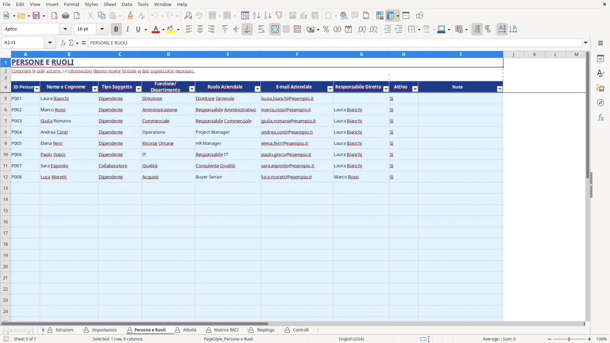 Figura 3: Foglio Persone e Ruoli - Modello Excel Diagramma RACI responsabilità Excel - Modello Gratis (2026)