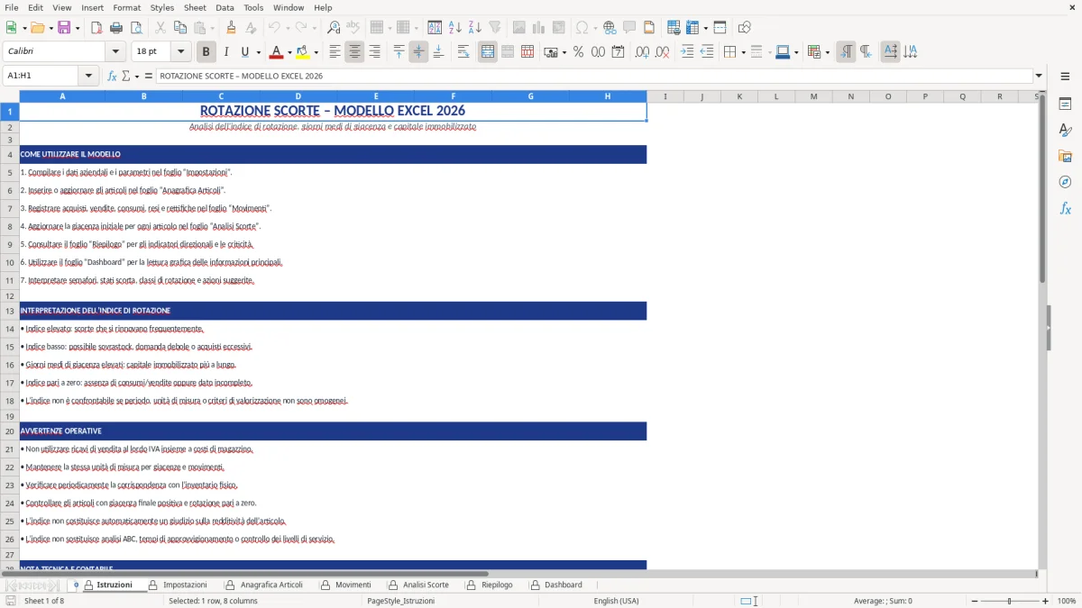 Figura 3: Foglio Anagrafica Articoli - Modello Excel Rotazione scorte indice Excel - Modello Gratis (2026)